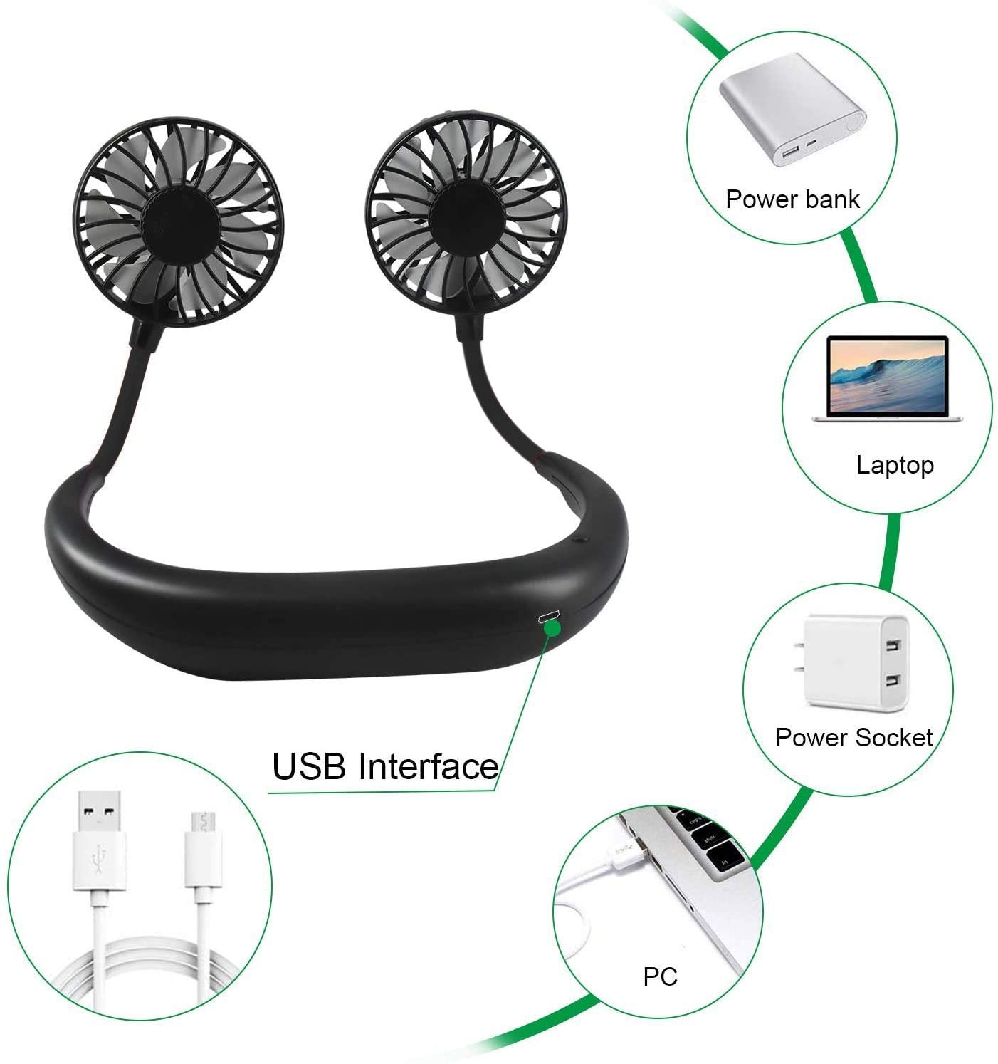 1183 Portable Rechargeable Wearable Strong Airflow Quiet Operation Hanging Neck Fan - SkyShopy 1183 Portable Rechargeable Wearable Strong Airflow Quiet Operation Hanging Neck Fan - SkyShopy